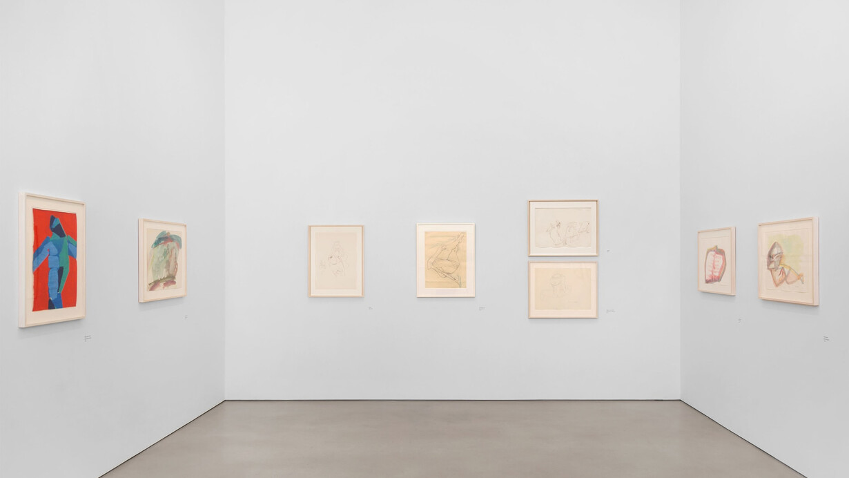 Maria Lassnig, Works on paper, 1955–2004, exhibition view. Courtesy of Petzel Gallery