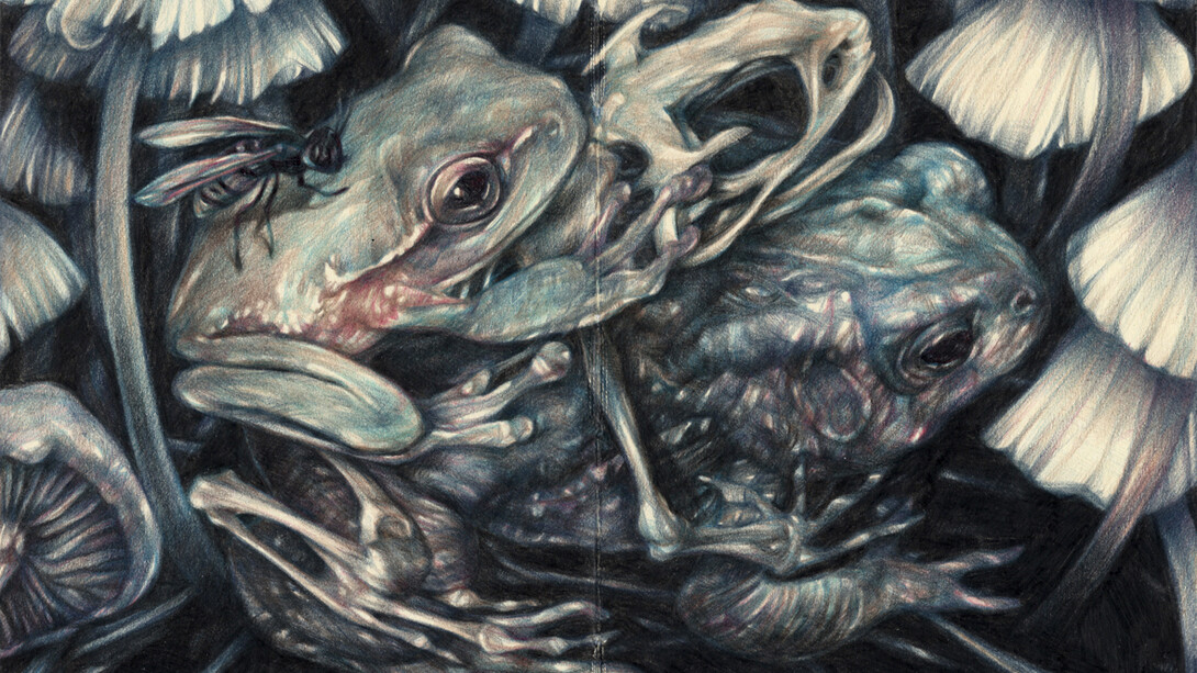 Marco Mazzoni, The Unaware, 2015, matite colorate e inchiostro su carta moleskine, 14 x 18 cm