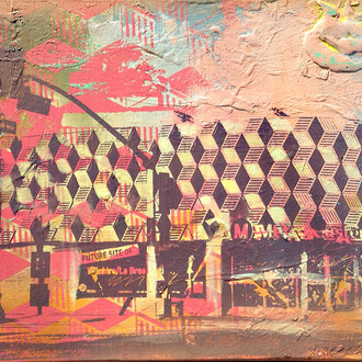 Restitution Press, Future Site, Mixed Media on Wood, 24″ x 15″ 