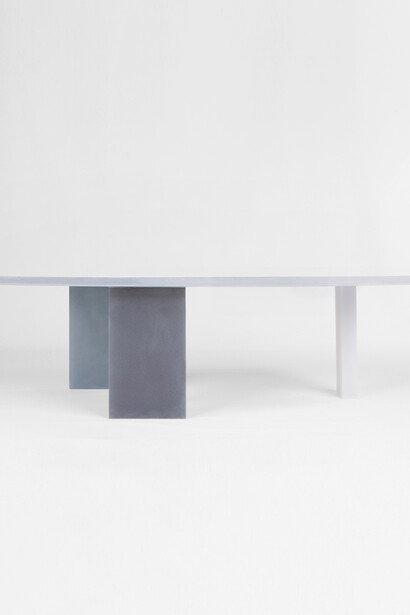 Wonmin Park, Haze Rectangular Table (White, Gray and Navy), 2013, lightly coloured resin, h41 l121.5 w69.5 cm / h16.1 l47.8 w27.4 in, limited edition of 8 + 4 ap © Alix de Rozières | Courtesy Carpenters Workshop Gallery
