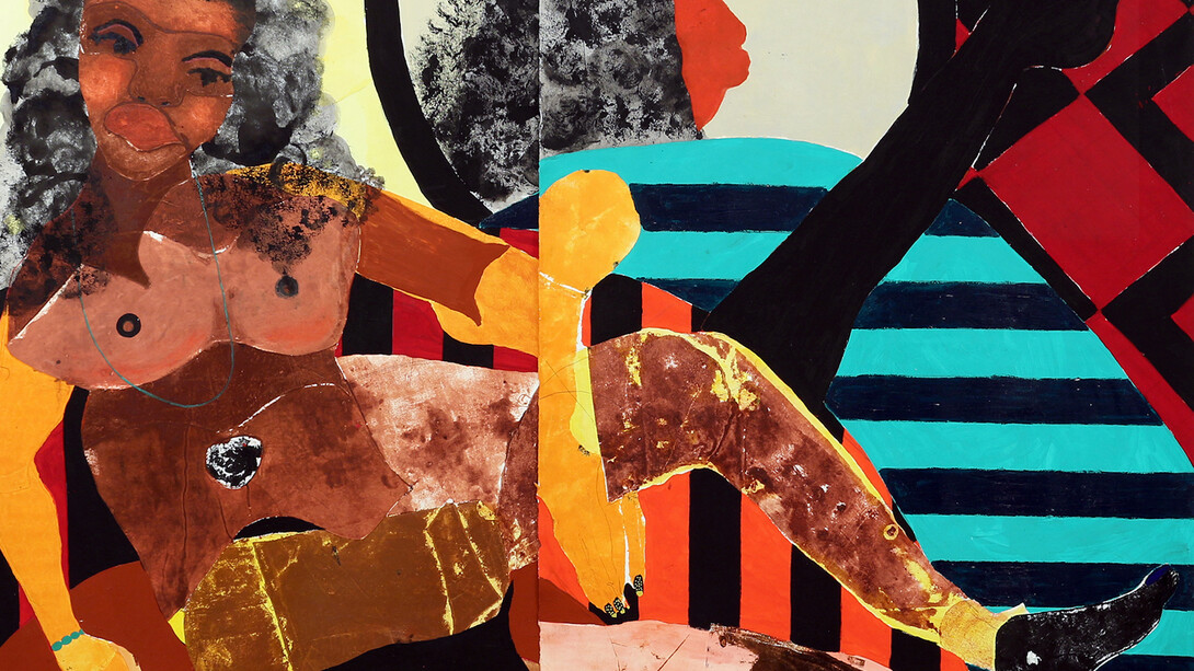 Tschabalala Self, Pieces of Me, 2015, Oil and acrylic on paper, 111.8 x 152.4 cm (44 x 60 in). Courtesy of Friedman Collection. Photograph by Thomas Nelford