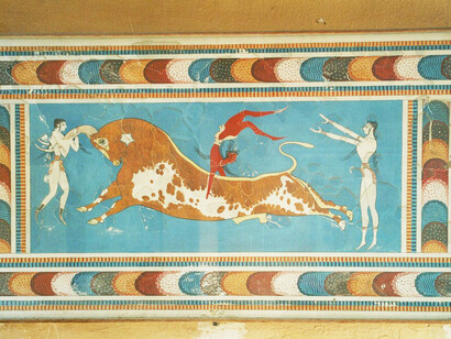 Wall painting from the ancient Palace of Knossos in Greece
