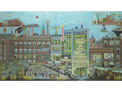 Ralph Fasanella, The Great Strike: Lawrence 1912, 1978, oil on canvas, Building and Construction Trades Department, AFL-CIO, Image courtesy Estate of Ralph Fasanella. © 1978, Estate of Ralph Fasanella