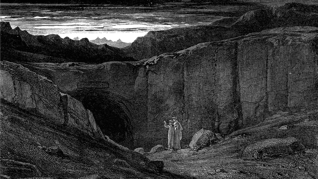 Gustave Doré, “Vous qui entrez ici, abandonnez toute espérance ”, planche n°7, extrait de "L’Enfer"
 de Dante, 1857