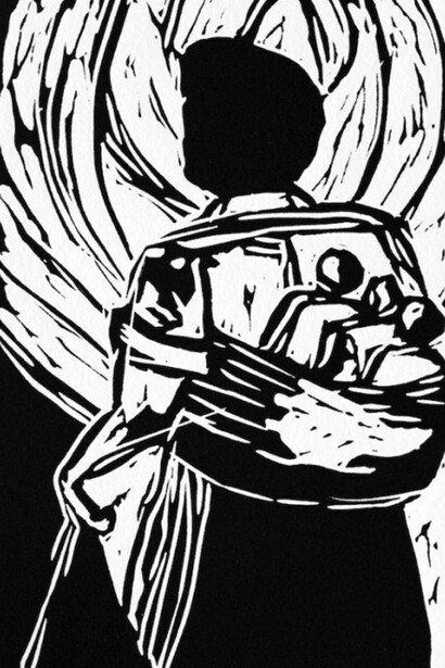 Senzo Shabangu, Detail of Through day and night, Linocut, 2013, 528 x 900