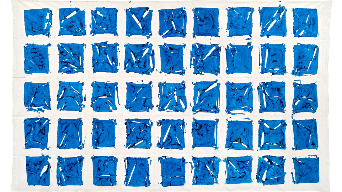 Simon Hantaï
Tabula, 1980.
Acrylic on canvas,
117 5/16 x 192 1/8 inches (298 x 488 cm).
© Archives Simon Hantaï / Adagp, Paris, 2024.
Photo: Thomas Lannes.
Courtesy Gagosian