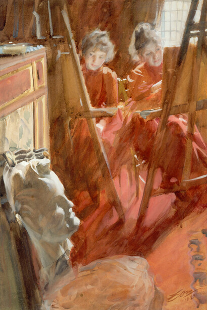 Anders Zorn, Les demoiselles Schwartz dessinant (détail), 1889. Avec l'aimable autorisation du musée d'Orsay