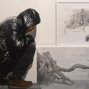 Matteo Tenardi, Luoghi instabili (ipotesi d'installazione #1 e #2 per una radice), 2015, olio e tempera su tavola + penna e grafite su carta e tavola, cm.  160x150