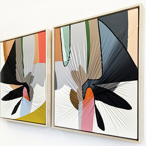 Carrie Gillen, Matchstick (Diptych).
Stretched Fabric, Acrylic,
30 x 48 inches, Total Diptych Size. Courtesy of the artist and JoAnne Artman Gallery