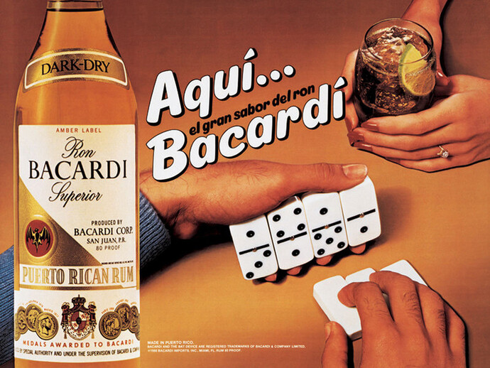 Jeff Koons, Aqui Bacardi, 1986. Oil inks on canvas; 45 × 60 in. (114.3 × 152.4 cm). Ostrow Family Collection. ©Jeff Koons.