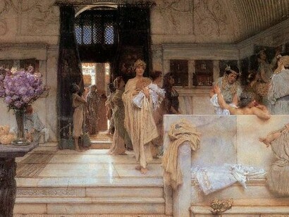Sección superior de «La costumbre favorita» (1909), Lawrence Alma-Tadema