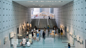 The interior of the main entrance hall at the Acropolis Museum in Athens