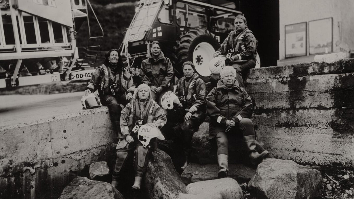 Jack Lowe, Claire, Mel, Anna, Joanne, Mary and Leanne, Kinghorn RNLI lifeboat volunteers, 2019. Courtesy of National Maritime Museum