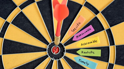 SMART goals focused on a dartboard target, emphasizing clarity and precision in goal-setting