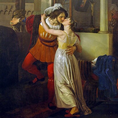 Francesco Hayez, L'ultimo bacio dato a Giulietta da Romeo, 1823. Villa Carlotta, Tramezzina, Italia