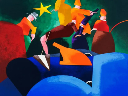 Emilio Tadini, Fiabe (particolare), Serigrafia a colori su carta, 1980 c.a