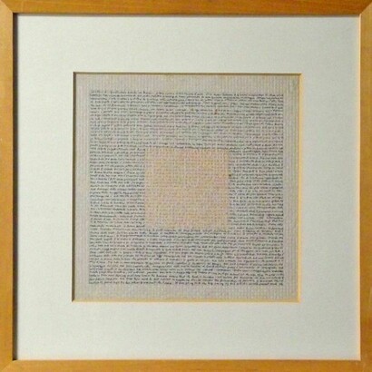 Guglielmo Achille Cavellini, Writing in black and red marker on paper (Scrittura a pennarello rosso e nero su carta), 1975, 18¾ x 18½ x ¾ inches (47.5 x 47 x 2 cm), Courtesy LYNCH THAM