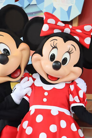 Mickey and Minnie greet visitors at Disneyland Paris in Marne-la-Vallée, France