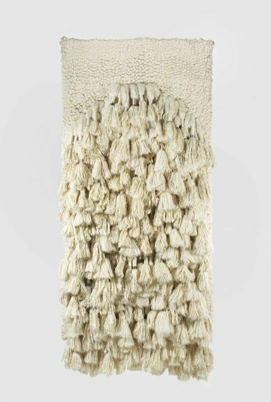 Sheila Hicks, Prayer Rug, 1969. Wool, mohair, 94.49H x 59.06 inches, 240H x 150 cm, Signed and dated "Sheila Hicks, 1969, Paris" on verso.