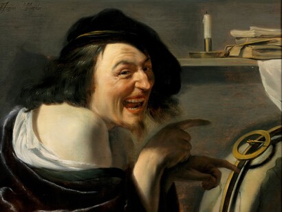 «Demócrito», J. Moreelse (1571-1638): el tópico del presocrático como «filósofo que ríe» viene de antiguo y sirve para ejemplificar una determinada actitud vital