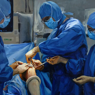 Alexandre Clair, Opération des ligaments croisé (Dr.Jeremy Cogneault) (détail), 2025. Avec l'aimable autorisation de la Galerie By Lara Sedbon