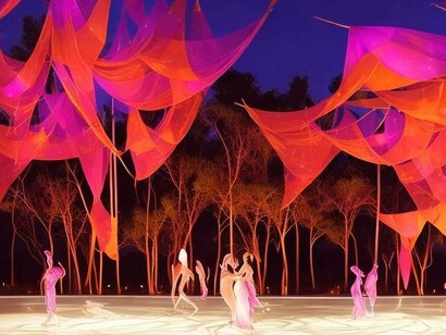 Performance in un futuristico teatro all'aperto, immagine realizzata con IA