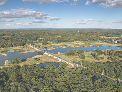 Aerial view next to Oder railway bridge in Frankfurt (Oder), Germany