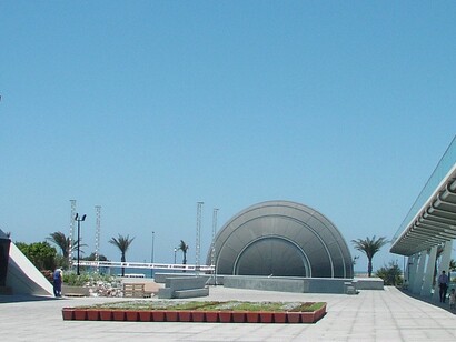 Sunny day view of the outside of the Library of Alexandria, Alexandria, Egypt