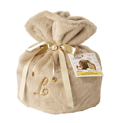 Panettone pera e cioccolato Loison Pasticceri con packaging in peluche