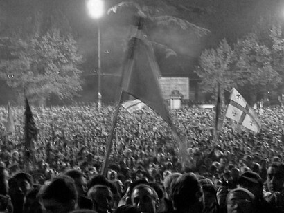 People gathered in Tbilisi, Georgia, during the Rose Revolution of 2003