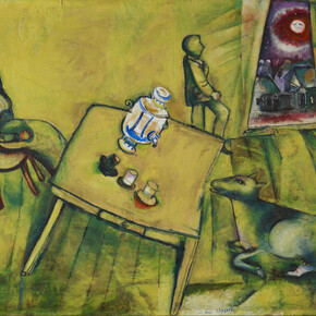 La chambre jaune, 1911, Huile sur toile, 84,2 x 112 cm, Fondation Beyeler, Riehen/Basel, Collection Ernst et Hildy Beyeler. Photo :  Robert Bayer © Marc Chagall, Vegap, Bilbao 2018