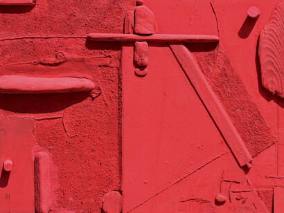 Armando Marrocco, Rosso mediterraneo, 1963. Polimaterico su tavola, 50x70 cm. Courtesy of Museo delle Arti di Catanzaro