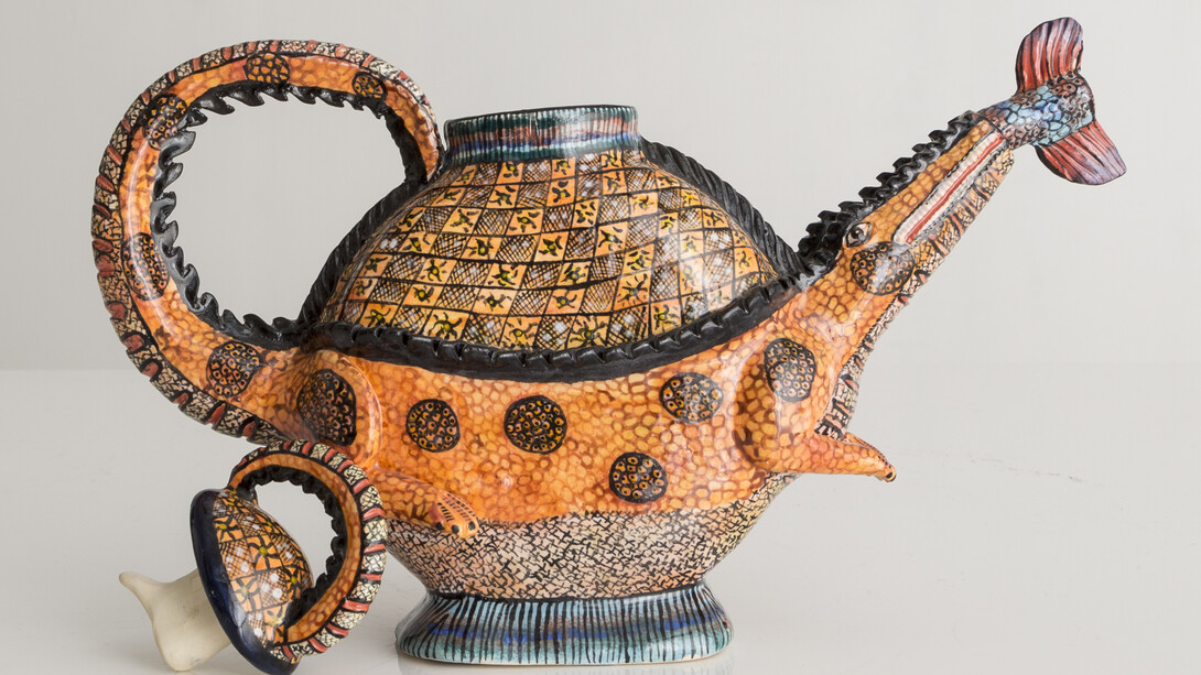 Ardmore, Crocodile Tea Pot. Designed and made by Ardmore, South Africa, 2013. 12.2" L x 2.76" W x 9.06" H / 31cm L x 7cm W x 23cm H. Photo by Joe Kramm/R & Company.
