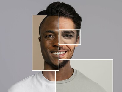 A digitally altered portrait shows multiple faces in one, symbolizing the different sides of ourselves we suppress and reveal. Shadow work is about integrating these hidden parts