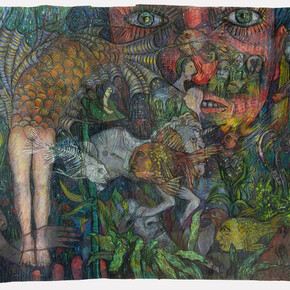 Erin Dixon, Aquarium, acrylic, collage & chalk pastel on paper, 30 by 42 inches. Courtesy of the artist and Spalding Nix Fine Art