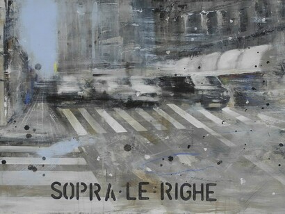 Alfredo Pini, Sopra le righe, 2015, olio su tela, cm. 60x120 