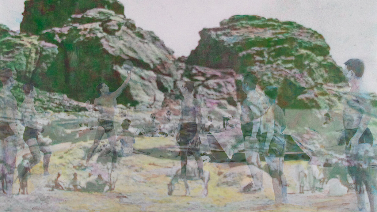 Pamela Golden, Lava Dogs, 2014,  Sumi watercolour on Hahnemühle paper 110 x 150 cm, Courtesy the artist and Marlborough Contemporary, Photo: Francis Ware 