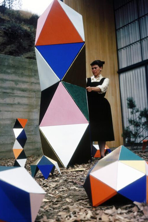 Ray Eames with the first prototype of The Toy, 1950. © Eames Office LLC (eamesoffice.com)