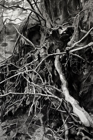 Chris Doyle, Newly Fallen #5 (detail), 2020. Watercolor on paper mounted to panel, 59 x 47 inches. Courtesy of Catharine Clark Gallery