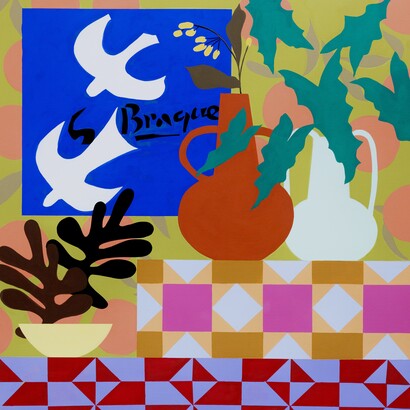 Mary Finlayson, White doves with yellow aster. Courtesy of JoAnne Artman Gallery