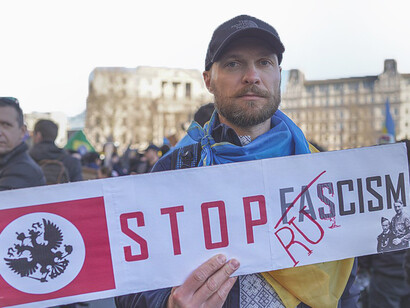 Pro-Ukraine demonstrators gather in London’s Trafalgar Square, United Kingdom, in a public show of solidarity against Russian aggression and support for Ukraine’s sovereignty