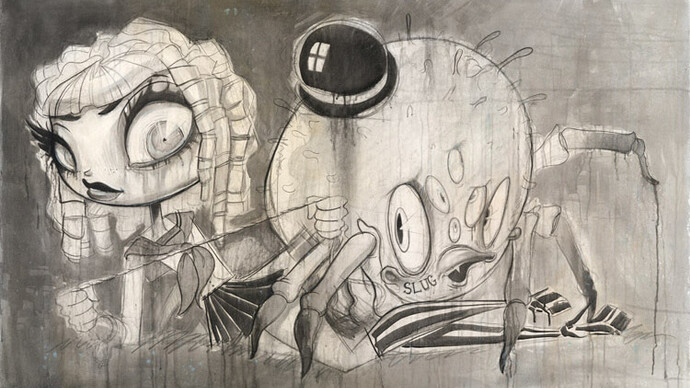 Brandt Peters, Slug, Graphite, ink and acrylic on linen, 36" x 60"