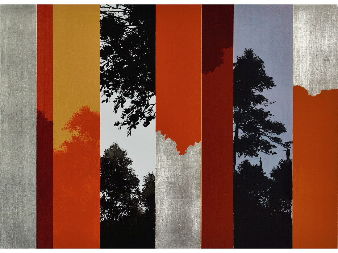 Rikuji Makabe, eternal moment - OGS,  2015, acrylic silver leaf and tin leaf on canvas  53 x 72.7 cm