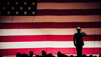 Men salute to the American flag