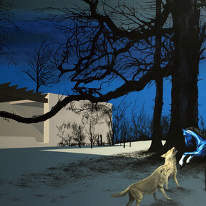 Gerard Ellis, “Joyful Wasteland”, 2017, Acrylic on canvas, 48" x 64”. Courtesy of Lyle O. Reitzel Contemporary Art Gallery