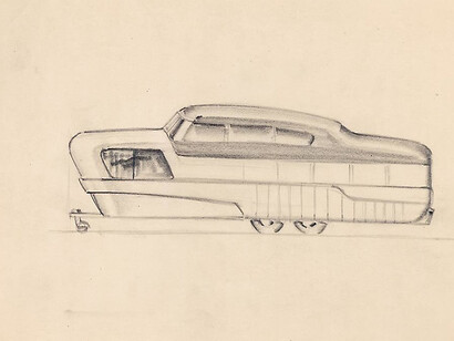 Richard Ten Eyck, American, 1920-2009
"Lighthouse" Double-Decker Trailer: Exterior Elevation Study, c. 1950/53