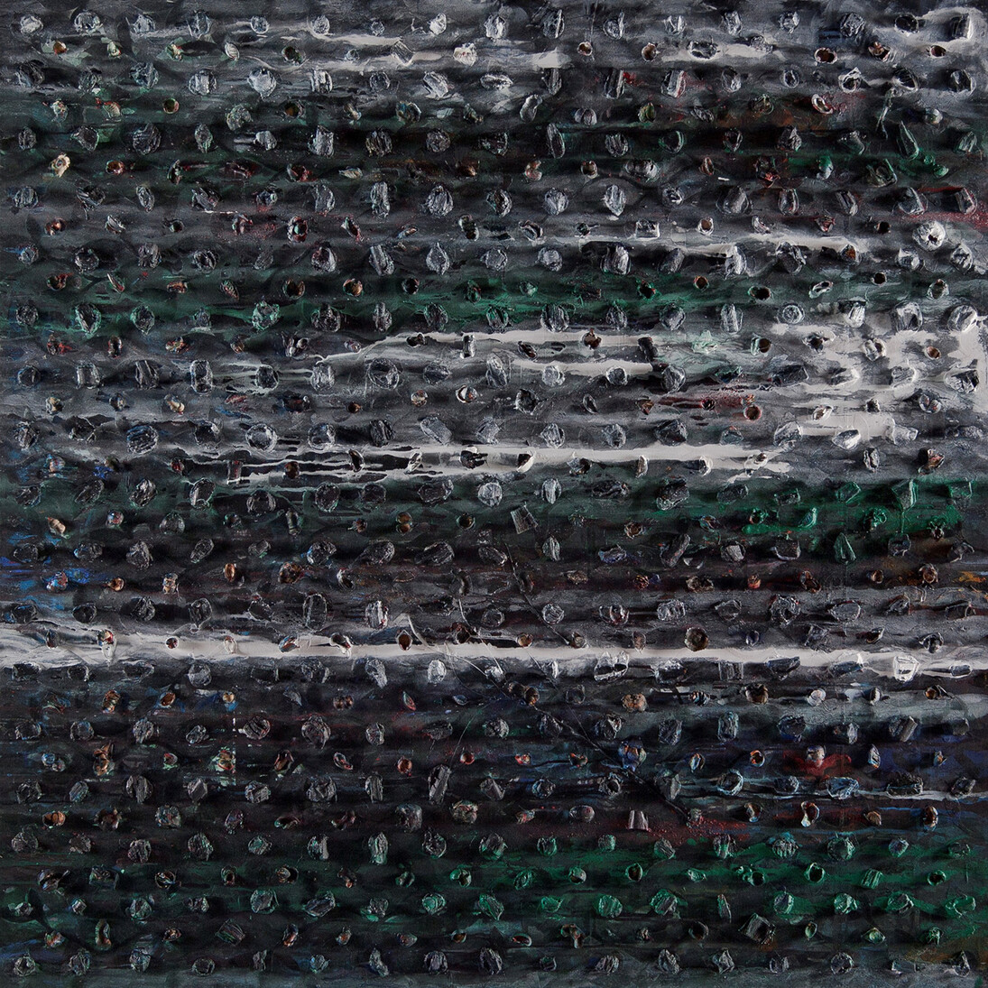 Thaier Helal, Assi River, 2013, Mixed media on canvas, 170 x 170 cm