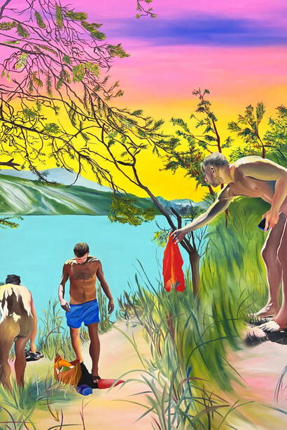 Navot Miller, Arto, Iñigo & Javi in Lac de Serre Ponçon (detail), 2026. Courtesy of Yossi Milo Gallery