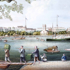 Shopping in Canton. China trade art in the 18th and 19th centuries (Phase V), artwork in exhibition. Courtesy of Hong Kong Museum of Art