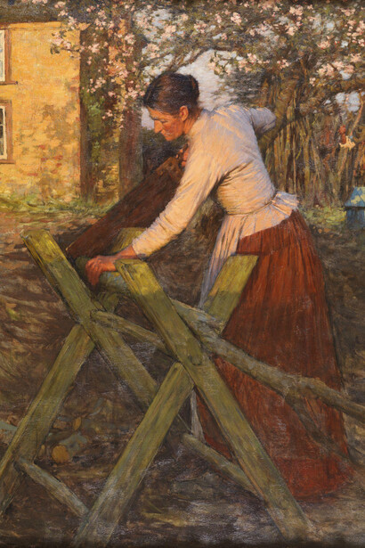 Henry Herbert La Thangue, In a Cottage Garden (The Sawing Horse), oil on canvas, H 114 x W 88 cm (H 45 x W 34 5⁄8 in)